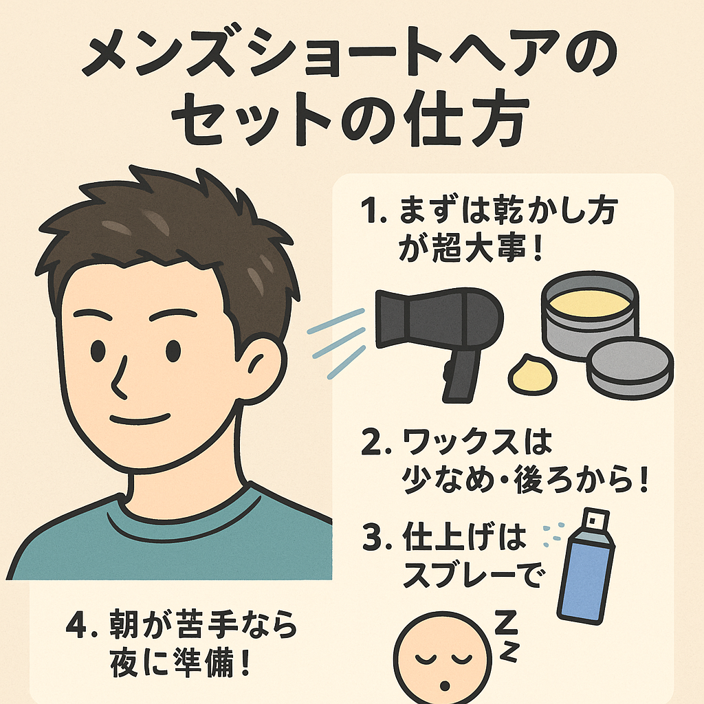 忙しい朝でもキマる！メンズショートスタイルの正しい乾かし方・ワックスのつけ方・スプレーの使い方を美容師が解説。
